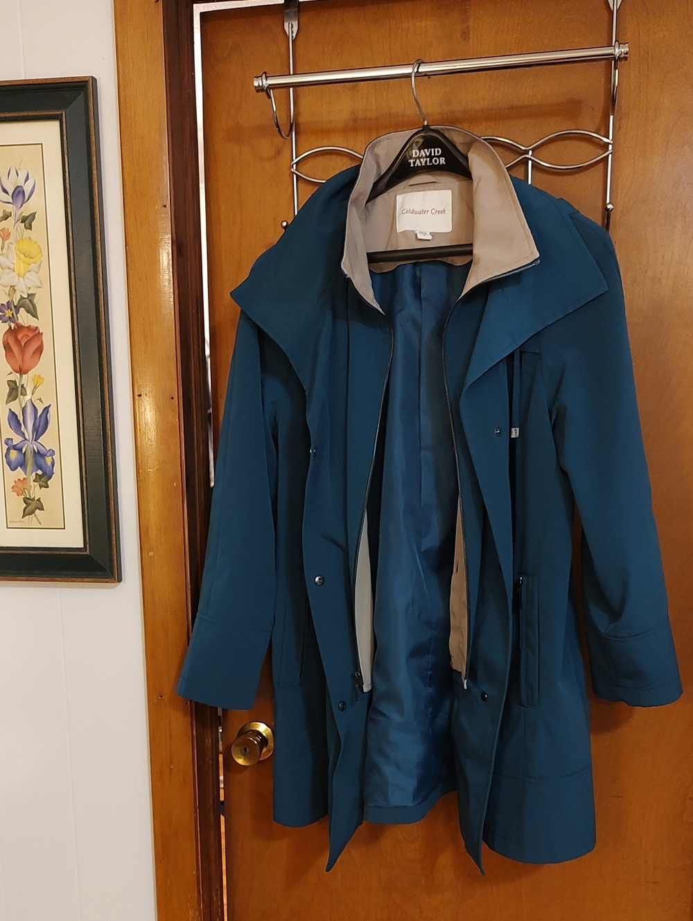 Women's 1X Coldwater Creek Teal Water Repellent Rain Jacket Button-In Lining